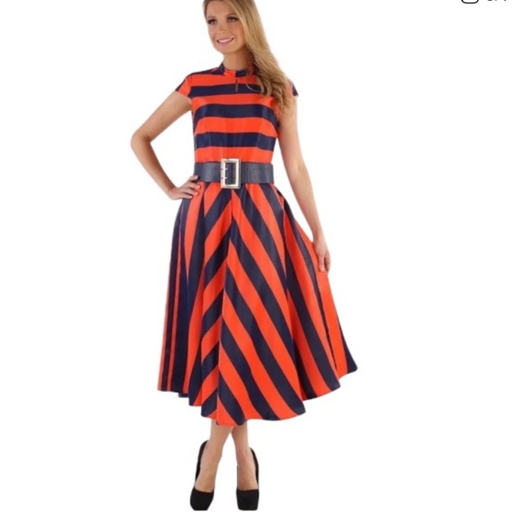 EY Boutique Navy & Orange Striped Fit & Flare Dress